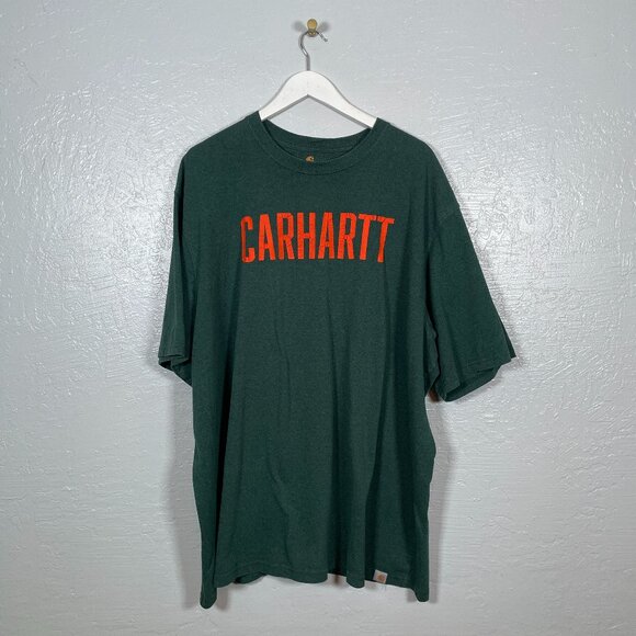 Carhartt Men 3XL Green Orange Cotton Crew Neck Short Sleeve Shirt Original Fit - Picture 1 of 8
